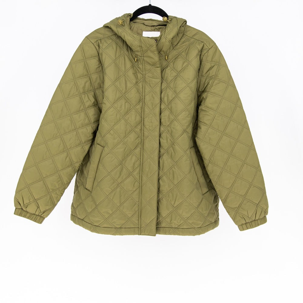 Madewell Women's Airpuff Quilted Packable Puffer Full Zip Hooded Jacket Green M